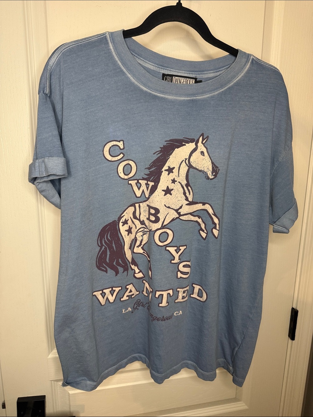 Girl Dangerous Light Blue 'Cowboys Wanted' Short Sleeve Graphic Tee - Picture 2 of 7